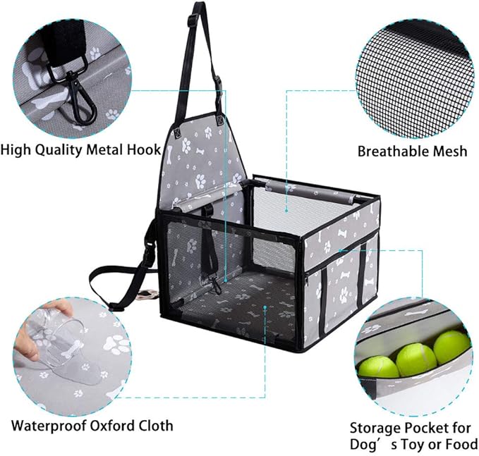 Dog Car Seats for Small and Medium Dogs,Portable Puppy/Pet Car Booster Seat with Clip-On Leash and Mesh Window for Pet Up to 20 lbs