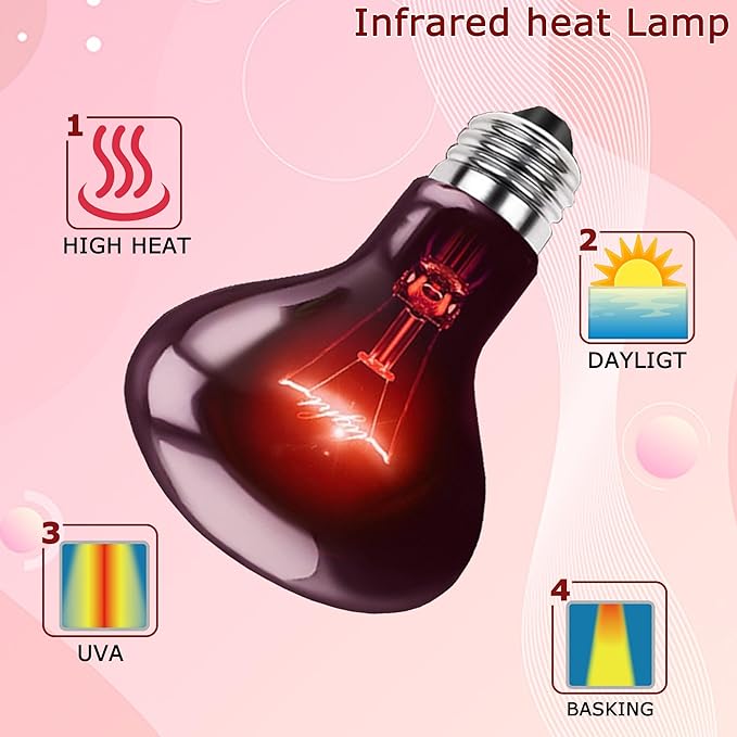 100W UVA Infrared Red Heat Lamp Bulb – Strong Bones & Energy, High-Performance Basking Spot Light for Lizards, Leopard Geckos, Turtles & Chicks, Terrarium & Brooder Heater
