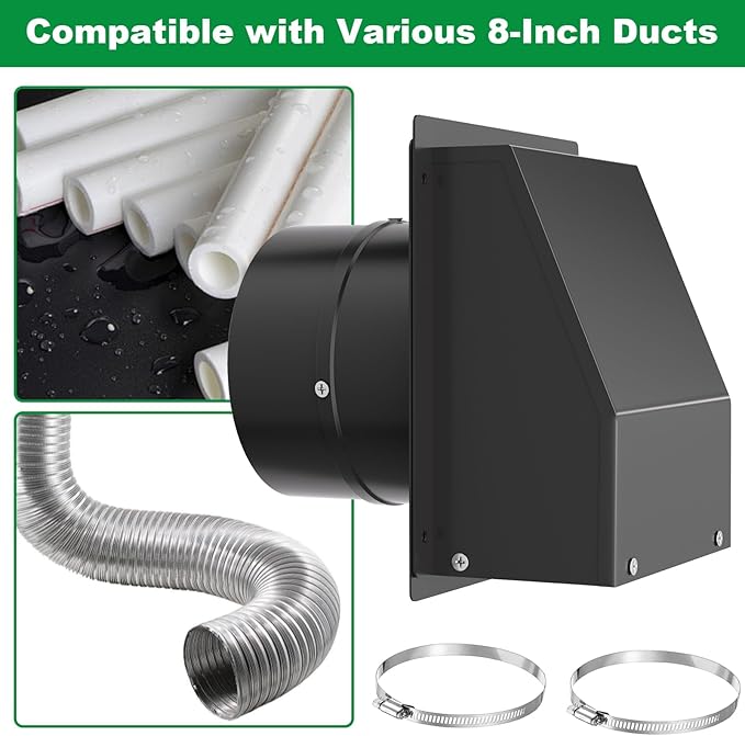 10 Inch Hooded Wall Vent with Screen and Damper, Outdoor Wall Exhaust Vent Cover Cap for Residential Housing Kitchen Rangeand Outside Air Exhaust, Galvanized Steel,Widely Applicable, Black