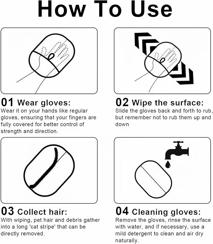 Pet Hair Removal Glove Reusable Anti Static Pet Fur Remover Glove for Furniture Clothes Bedding and More for Dogs and Cats Multi Surface Hair Cleaner Tool (2 pcs)