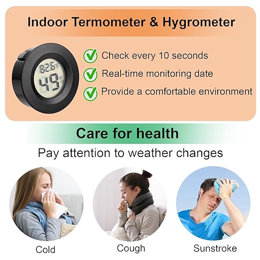 10 Pack Mini Hygrometer Thermometer - Digital Hygrometer Gauge LCD Monitor Temperature Humidity Meter Indoor Room Round Humidity Temperature Gauge for Greenhouse Home Kitchen