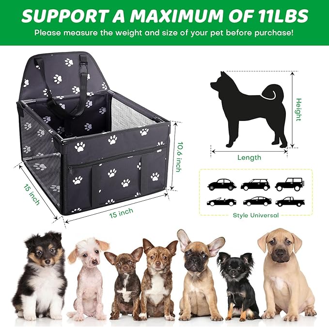 Small Dog Car Seats for Small Dogs,Portable Puppy/Pet Car Booster Seat with Clip-On Leash and Mesh Window for Pet Up to 11 lbs