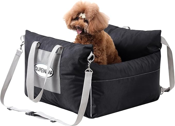 Dog Car Seats for Small & Medium Dogs, Waterproof Dog Booster Seat with Storage Pockets Soft Travel Bed with Clip-On Safety Dogs Leash and Secure Straps Puppy Travel Carrier Bed，Black