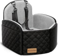 (Up to 35lbs Small/Medium Dog Car Seat Booster Dog Seat for Car Portable with Adjustable Seatbelts Pet Travel Car Bed Seat for SUV, Truck, with Memory Foam Cushion (Black/Grey)