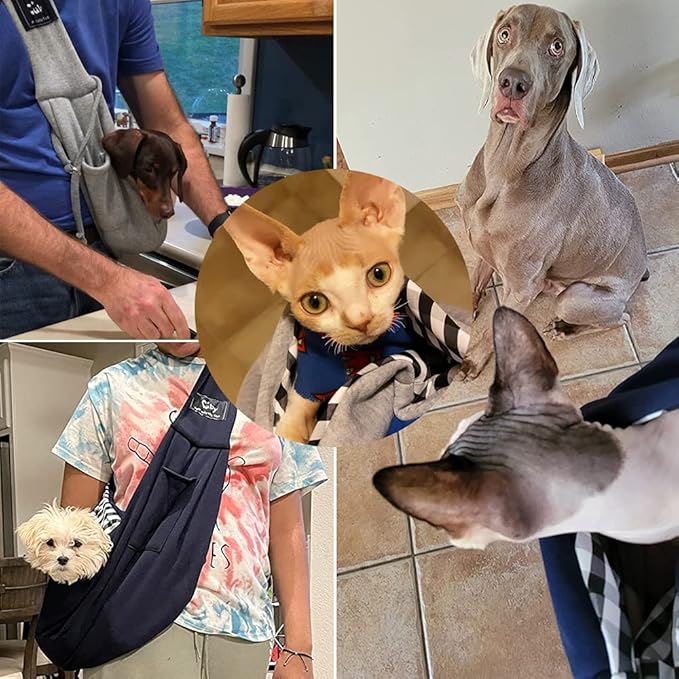 CUBY Dog and Cat Sling Carrier - Hands Free Reversible Pet Papoose Bag - Soft Pouch and Tote Design - Suitable for Puppy, Small Dogs Cats Outdoor (Classic Blue, One Size Classic)