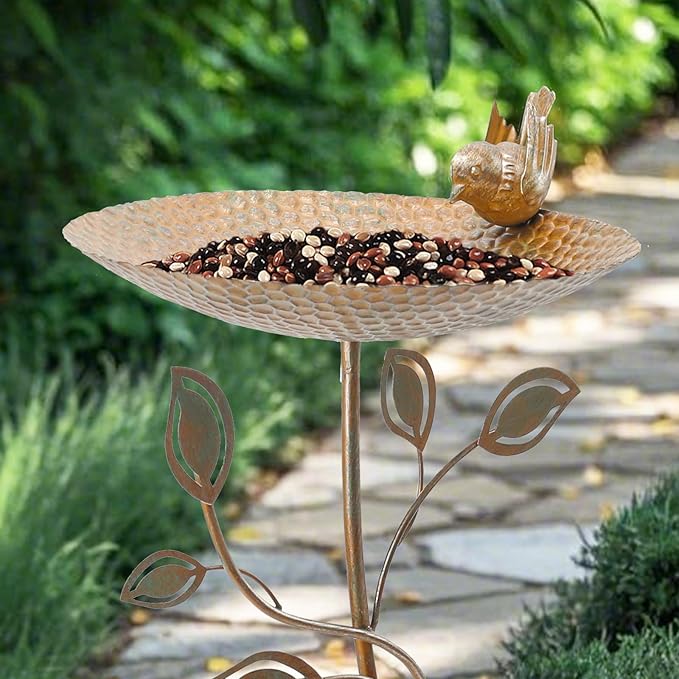 29.9" H Cast Iron Bird Baths for Outdoors, Vintage Pedestal Bird Bath with Bird Statues Metal Birdbaths Bird Feeder Bowl Tray Garden Yard Decoration, Copper