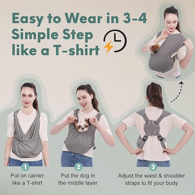 Supet Dog Sling Carrier for Small Pets, Hands Free Front Cat Sling, Reducing Back Neck Pain Anti-Anxiety, Adjustable Soft Carrying