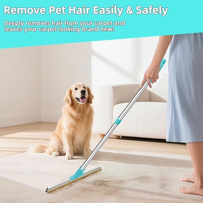 Carpet Rake for Pet Hair Removal, 54" Adjustable Handle Pet Hair Removal Carpet Brush Scraper, Pet Hair Removal Broom Tool for Carpet, Reusable Dog Cat Fur Remover, Pet Fur Cleaner for Rugs, Mats