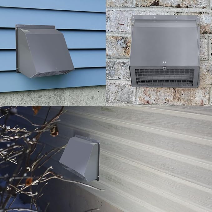 10 Inch Hooded Wall Vent Exhaust with Screen and Damper,Outdoor Wall Exhaust Vent Cover Cap for Kitchen Range Hood Outside Exterior Dryer Ventilation,Galvanized Steel,Gray