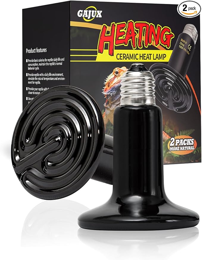 100W Ceramic Heat Emitter, 2 Pack Reptile Heat Bulbs, Ceramic Heat Lamp for Reptiles, Amphibian, Chicken, Dog, Cat, Snake, Chicken