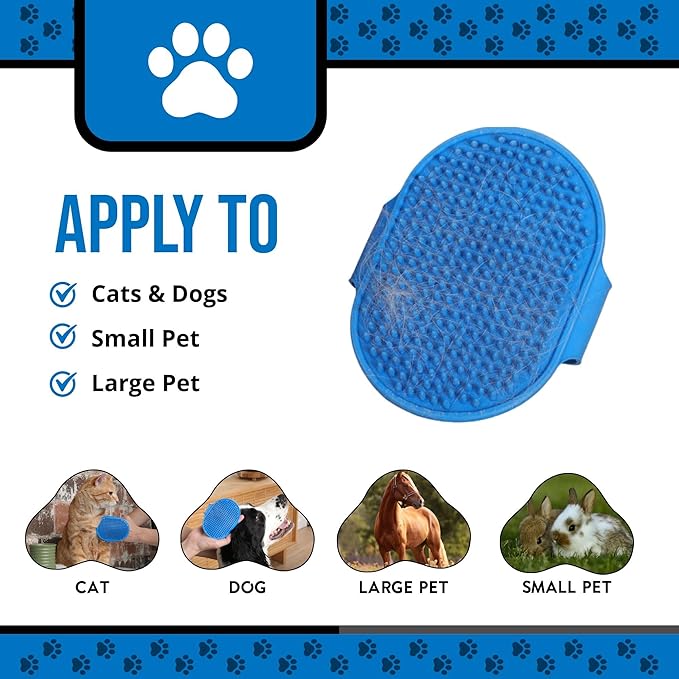 Silicone Dog Bath Brush – Soft Pet Scrubber for Bathing & Grooming – Shampoo Brush for Dogs, Cats & Puppies – Adjustable Strap – Choose from 5 Colors (Blue)
