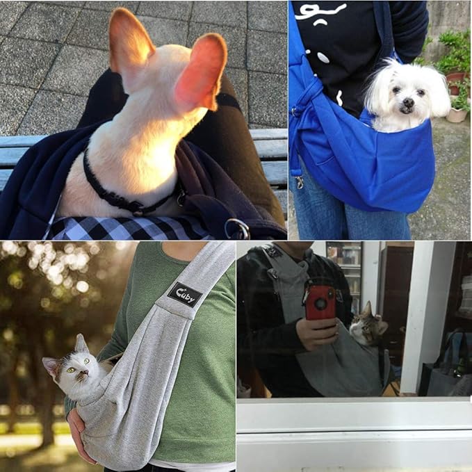 CUBY Dog and Cat Sling Carrier - Hands Free Reversible Pet Papoose Bag - Soft Pouch and Tote Design - Suitable for Puppy, Small Dogs Cats Outdoor (Grey, Adjust Strap 1.0)