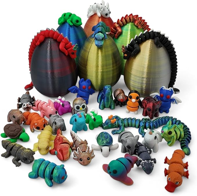 10 Pack Mystery Mini Animal Packs - 3D Printed Articulating Figurines - Unique and Fun Designs Includes Mystery Egg - Stress Relief (10 Pack)