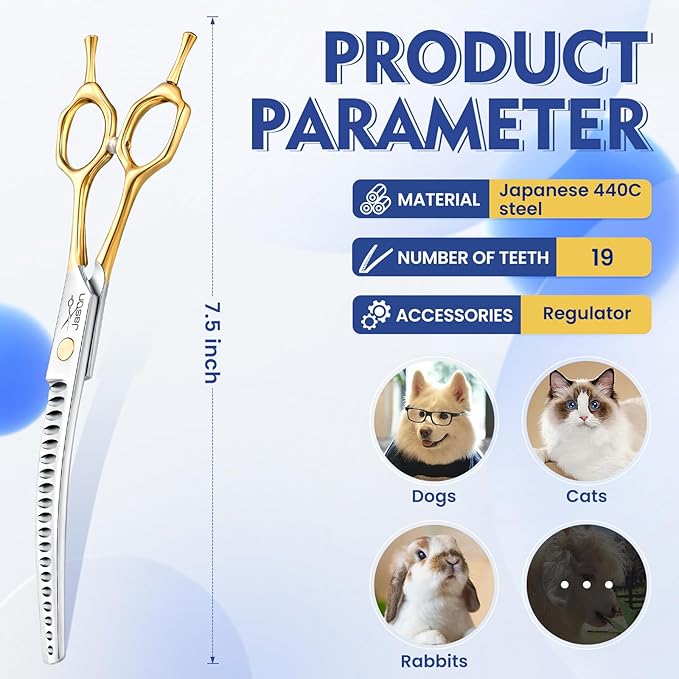 JASON 7.5 Inch Curved Chunker Scissors for Dog Grooming 19 Teeth Professional Downward Chunker Shears with Symmetric Handle Sharp Comfortable