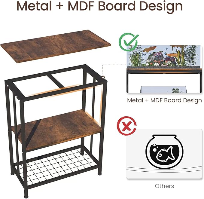 10-20 Gallon Fish Tank Stand, 3-Tier Metal 20 Gallon Aquarium Stand Heavy Duty 5-10 Gallon Reptile Stand with Adjustable Storage Shelf for Breeder/Turtle/Terrarium Tank-24.8" L*11.8" W*30.7" H