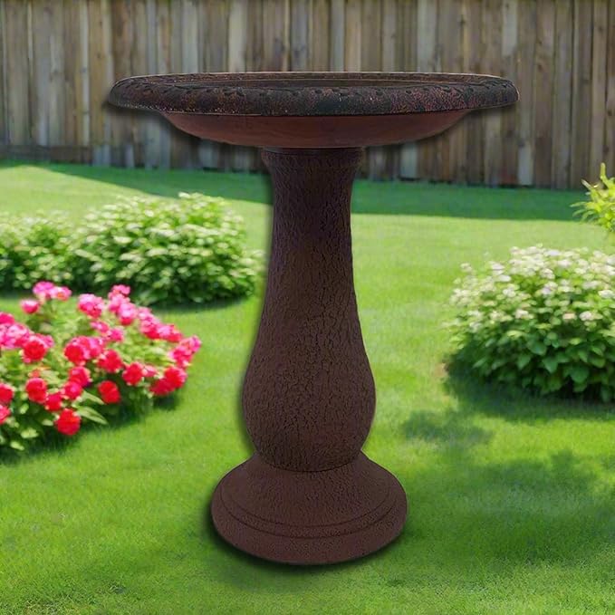 Tierra Garden Birdbath for Outdoors - 24"x19" Red Fiber Clay Bird Bath Bowl and Stand, Easy Assembly UV-Resistant Bird Baths for Outside, Outdoor Decor Pedestal Birdbaths, Garden Decor for Outside