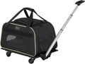 Petsfit Cat Carrier with Wheels Airline Approved, Pet Dog Carrier with Wheels for Small Dogs, Rolling Cat Carrier for Cats Puppy Stroller Detachable and Foldable Pet Travel Bag, Black&Green