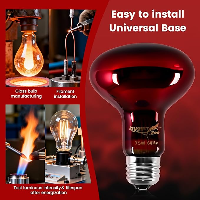 100W Infrared Heat Lamp Bulbs – 2-Pack Red IR Basking Light for Reptile & Amphibian, Silent Night-Time Heating, E26 Base, Bearded Dragon,Lizard,Turtle,Chicken