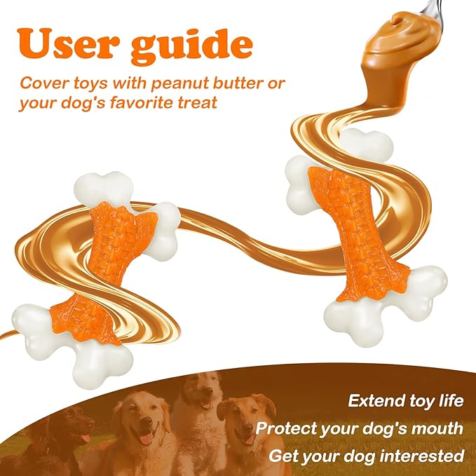10-Pack Dog Toys for Aggressive Chewers Large Breed, Tough Bones, Nylon Puppy Teething Chew Toys Medium Dogs, Heavy Duty Peanut Butter Flavor Toys