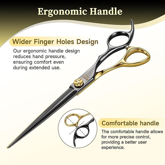 7.5'' Straight Dog Grooming Scissors CNC 440C Blades Sharp and Durable Dog Shears Black and Gold Pet Scissors Smooth Cutting Easy to Use for Professional Groomer