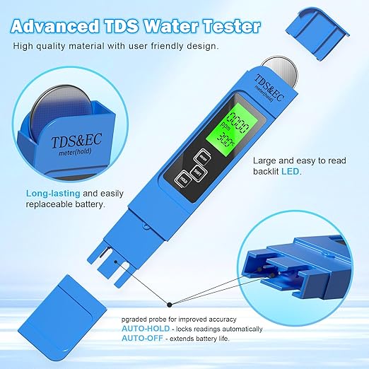 TDS Water Tester, New 4 in 1 Tds Meter Digital Water Tester -TDS EC & Temperature(°C,°F) Meter, Accurate & Reliable Digital Water Testing Kits for Drinking Water, RO/DI System,Aquarium etc