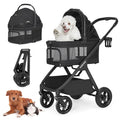 X-5 Luxury Pet Stroller for Medium Dog Under 55lbs or 2 Small Dogs & Cats, One-Touch Folding, Adjustable Handle, Detachable Carrier and Inflatable Wheels (Black & Net Wall)
