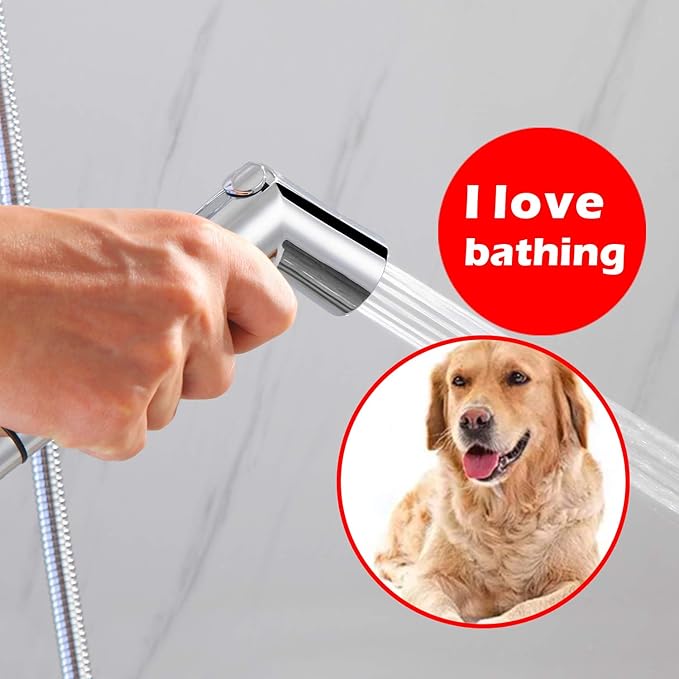 SUMERAIN Pet Shower Sprayer, Dog Shower Attachment with Solid Brass Diverter, Flow regulating Sprayer, 8 Feet Extra Long Hose, Chrome Finish