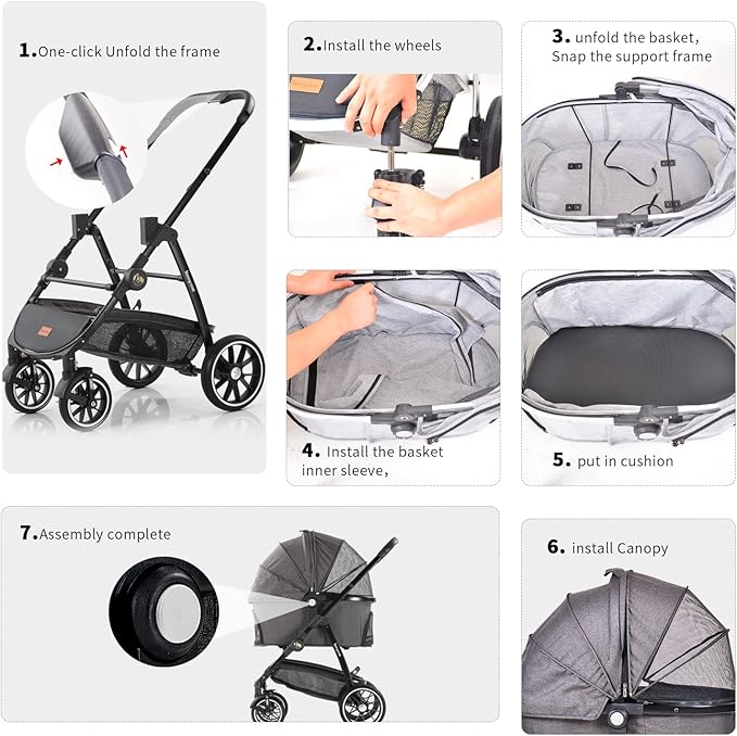 Kenyone Pet Stroller 3 in 1 Dog Cart for Medium Small Size Dogs, Large Cat Stroller with Detachable Carrier for Puppies, Doggies, Kitties, Bunnies (Olive)