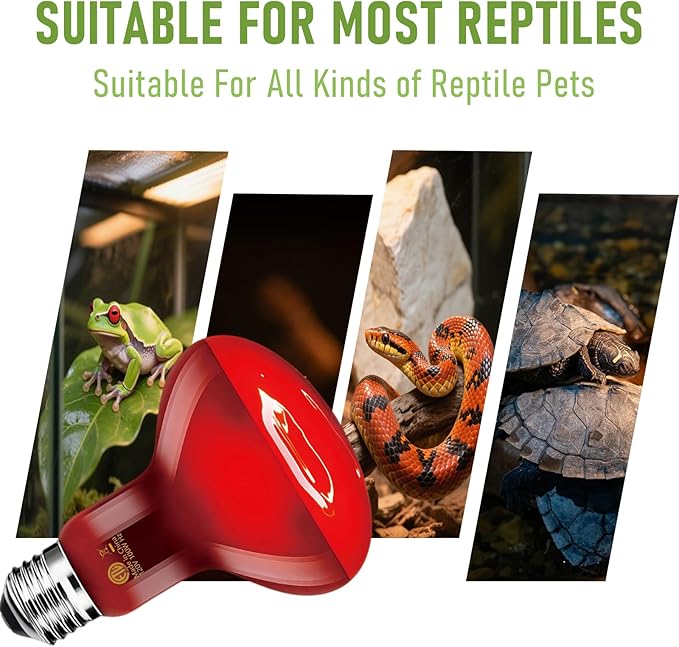 100W Infrared Heat Lamp Bulb, 2-Pack Red Heat Emitter for Reptile & Amphibian Basking – Perfect for Bearded Dragon, Lizard, Turtle, Snake