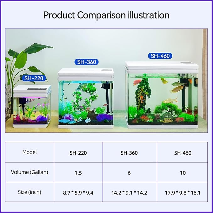 10 Gallon Betta Fish Tank – Features Pre-Set Light Timing, 7 LED Colors, Custom Brightness, High-Def Glass & Multi-Stage Filter Complete Aquarium Kit for Beginners