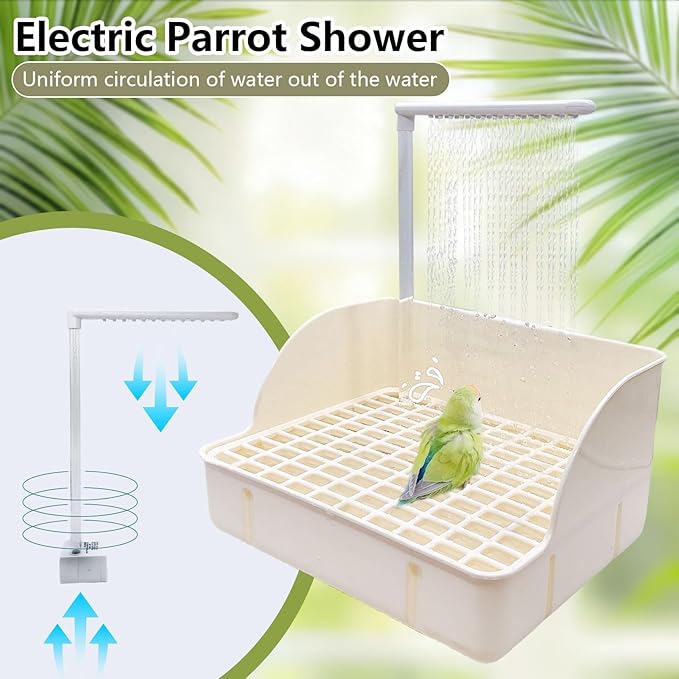 kathson Parrot Bathtub, Automatic Bird Bath Indoor,Parakeet Shower Fountain,Parrot Bath Tub for Pet Birds, Cockatiel, Conure, Budgie, Lovebird, African Grey, Finches,Beige