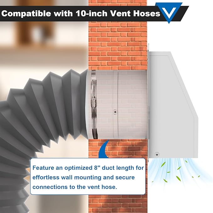 10 Inch Hooded Wall Vent with Screen and Damper, Galvanized Steel Wall Vent Cap White Metal Hood Cover Exhaust Duct Kit with Hose Clamp Foil Tape Screws for Exterior Laundry Room Bathroom Basement