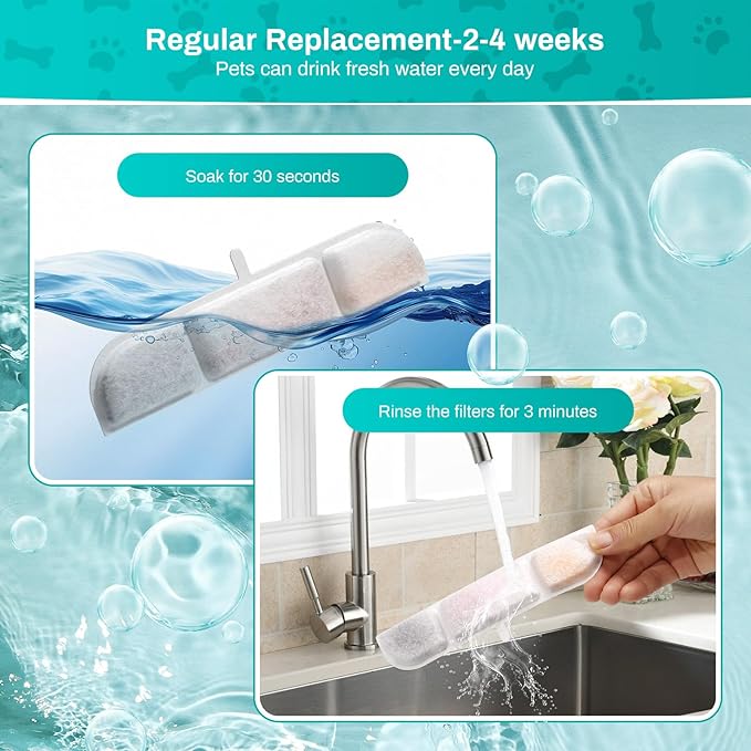 12 Packs Replacement Filters for Battery Operated Cat Water Fountain, 6 Set Pet Fountain Filter for 84oz/2.5L Wireless Cat Drinking Fountain Indoor, Stainless Steel Cordless Multi-Filtration System