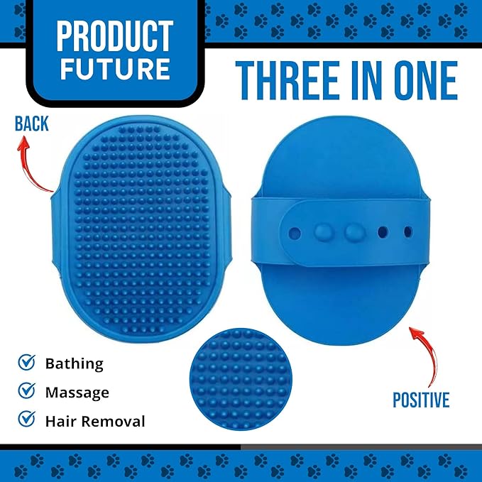 Silicone Dog Bath Brush – Soft Pet Scrubber for Bathing & Grooming – Shampoo Brush for Dogs, Cats & Puppies – Adjustable Strap – Choose from 5 Colors (Blue)