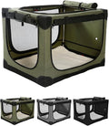 42 Inch Collapsible Travel Dog Crate for Medium Large Dogs, Portable Dog Crate 4-Door Foldable Soft Kennel with Durable Mesh Windows for Indoor & Outdoor Travel, with Storage Bag,Green
