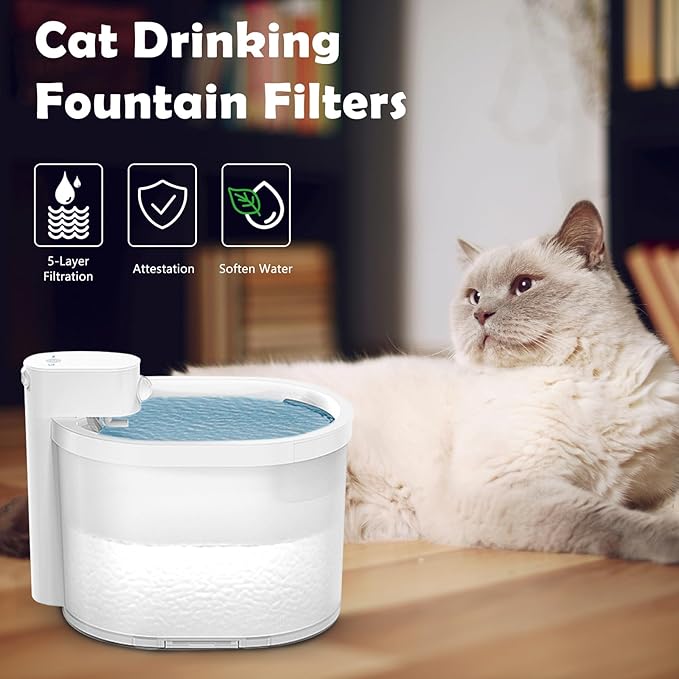 12 Pack Cat Water Fountain Filter & 12 Pack Replacement Fliter Sponges Compatible with Uahpet Water Fountain 67oz/2L Automatic Pet Fountain,Pack of 24