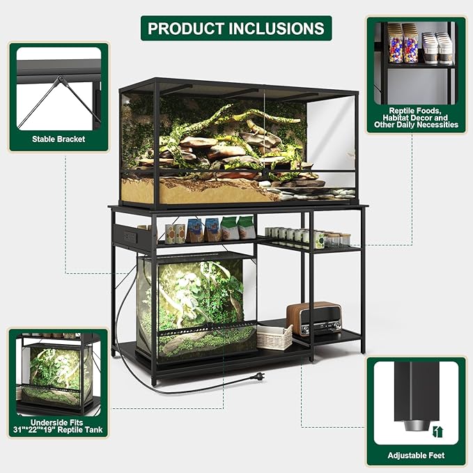 120 Gallon Fish Tank Stand with Power Outlets, Heavy Duty Large Aquarium Stand with Light, Double Reptile Tank Turtle Terrariums Table for Fish Tank Accessories Storage,1100LBS Capacity