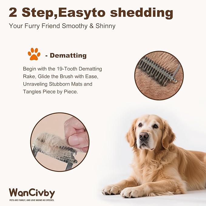 Undercoat Rake for Dogs Brush for cat shedding tool Grooming Comb19Blade Dematting Tool Pet Brush Dual Side Large Medium Small Dogs and Cats Shedding Brush, Premium Wood Handle