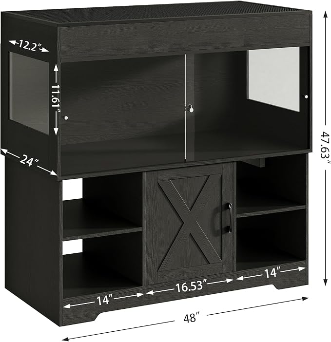 120 Gallon Reptile Tank with Stand, 4x2x2 Terrarium Enclosure for Bearded Dragons, Snakes, Lizards – Sliding Acrylic Doors, Mesh Top, Storage Cabinet, Built-in Power Outlet Black PX01RTB