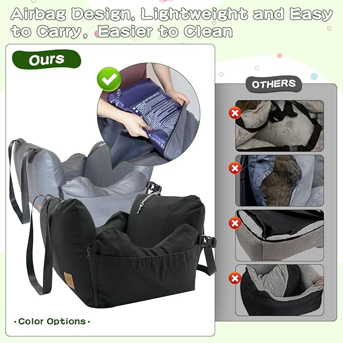 VVICOGARD Dog Car Seats for Small Dogs, Removable Airbag Design Gray Waterproof Pet Booster Seat with Thick Cushion, Washable Travel Doggie Bed Carseat for Small Dog Up to 33 lbs