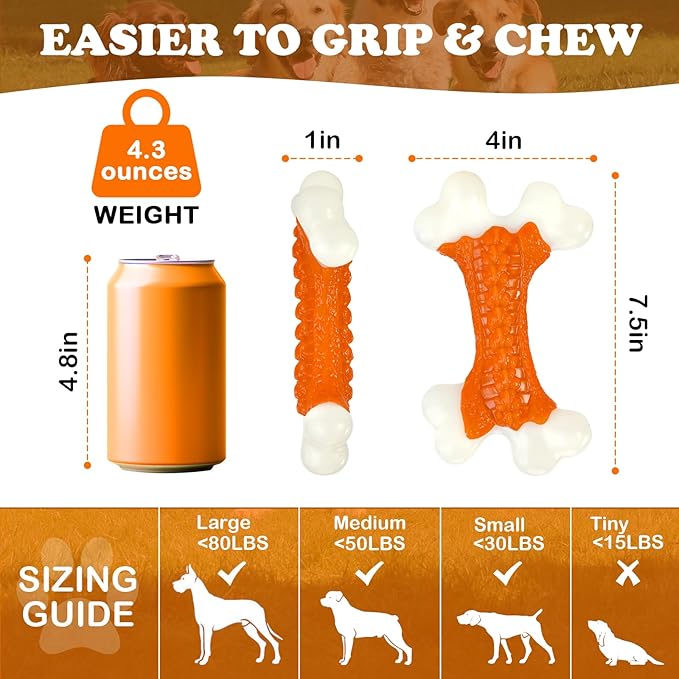10-Pack Dog Toys for Aggressive Chewers Large Breed, Tough Bones, Nylon Puppy Teething Chew Toys Medium Dogs, Heavy Duty Peanut Butter Flavor Toys