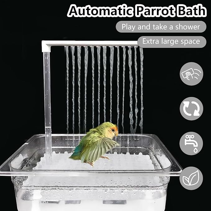 kathson Parrot Bathtub with Pump,Large Automatic Bird Bath Shower Fountain,Parakeet Bath Tub with USB Electric Water Cycle,Bathing Container for Cockatiel,Cockatoo,Lovebird,African Grey,Conure,Budgie
