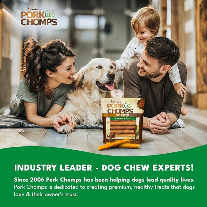 Pork Chomps Roasted Pork Skin Dog Chews, 6-inch Twists, 15 Count (Pack of 2)