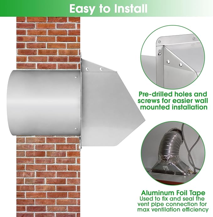 10 Inch Hooded Wall Vent with Screen and Damper, Exterior Wall Exhaust Vent Cover Cap for Kitchen Range Hood Dryer Ventilation and Outdoor Air Exhaust, Stainless Steel