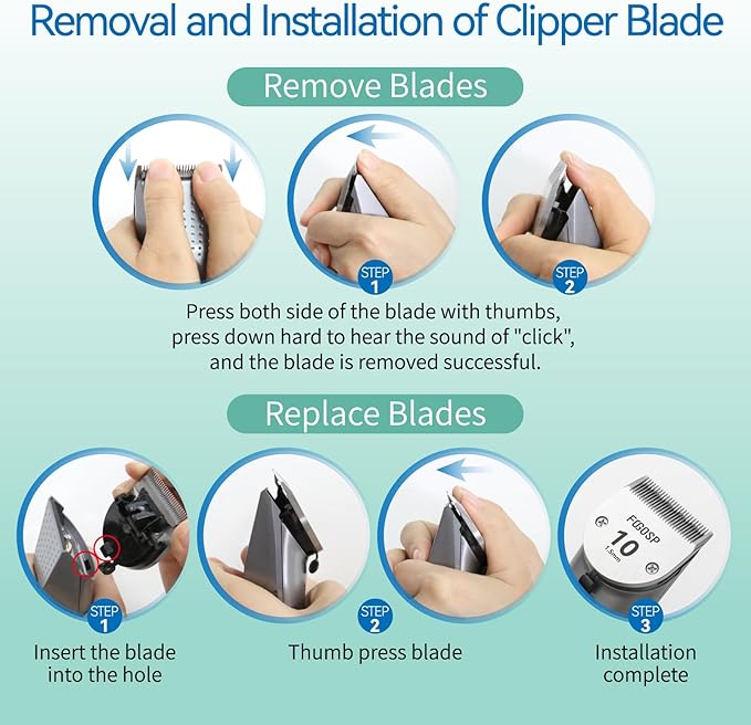 10FC Cordless Dog Grooming Clippers Replacement Blade Ceramic Edge Detachable Steel Pet Clipper Blade with Cutting Length of 1.9mm 1/13'' (1 Count)