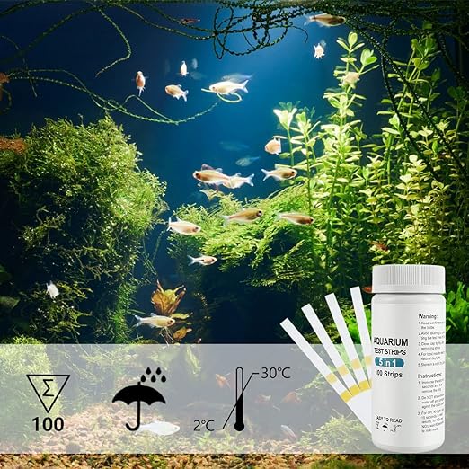 100Pcs Aquarium Test Strips 7 in 1 Fish Tank Test Kit Freshwater Saltwater Aquarium Water pH Test Strips Kit for Total Hardness Nitrate Nitrite Free Chlorine Carbonate pH Value Total Alkali