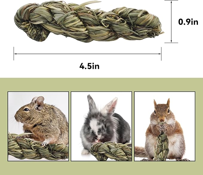 10pcs Rabbit Timothy Hay Toy,Rabbit Chew Toys Bunny Treats Natural Timothy Grass Stick Natural Woven Molar Teeth Chewing Toys for Bunny Hamster Guinea Pigs Chinchilla Gerbils