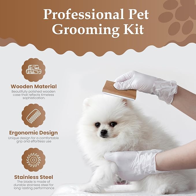 Deshedding Brush for Dogs & Cats | Professional Pet Grooming Brush | Removes Loose Fur, Dirt & Hair | Small, Medium & Large Pets | Ergonomic Handle| Cat Brush | Dog Brush (Nature wood, 5 inch)