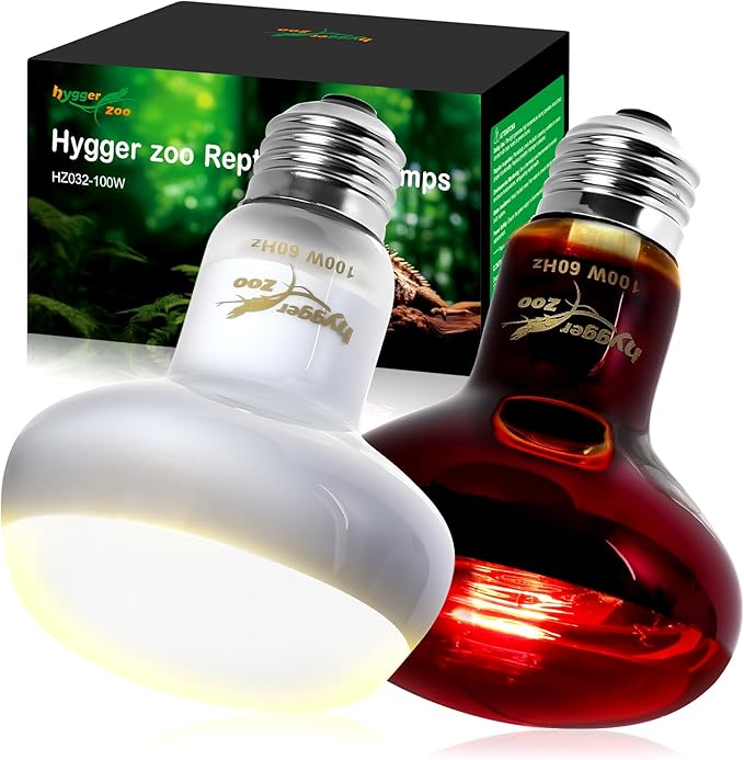 100W Reptile Heat Lamp Bulbs 2-Pack — UVA Daylight & Infrared Night Combo, Efficient Basking Light for Bearded Dragon, Lizard, Turtle, Chicken, E26 Base