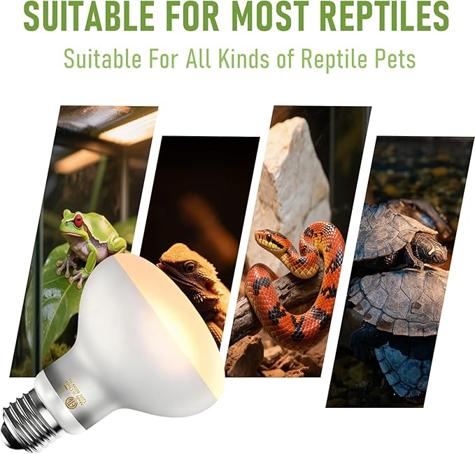 100W Reptile Heat Lamp Bulbs, 2-Pack Basking Spot Light for Bearded Dragon, Lizard, Turtle, Snake – Simulates Natural Sunlight for Amphibian Terrariums & Reptile Habitats